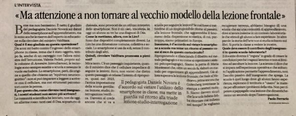 Ma attenzione a non tornare al vecchio modello della lezione frontale. Intervista a Daniele Novara pubblicata da Avvenire il 21 dicembre 2022