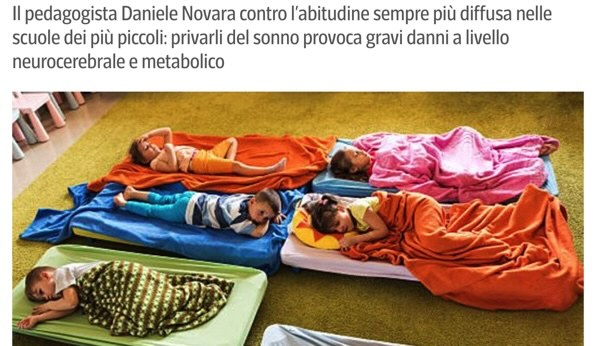 Togliere il sonnellino dalle scuole d’infanzia è peggio che togliere ai bambini il cibo. Articolo di Daniele Novara