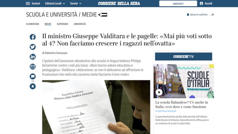 Intervento di Daniele Novara sulle pagine del Corriere della Sera, 26 gennaio 2023