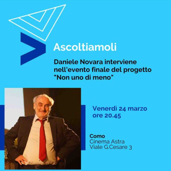 Daniele Novara interviene nell'evento finale del progetto "Non uno di meno" a Como, venerdì 24 marzo 2023