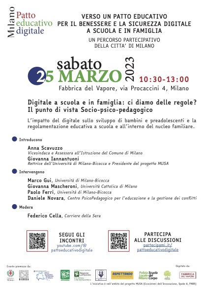 Daniele Novara, Sabato 25 marzo ore 10.30 presso la Fabbrica del Vapore, via Giulio Cesare Procaccini 4 a Milano.