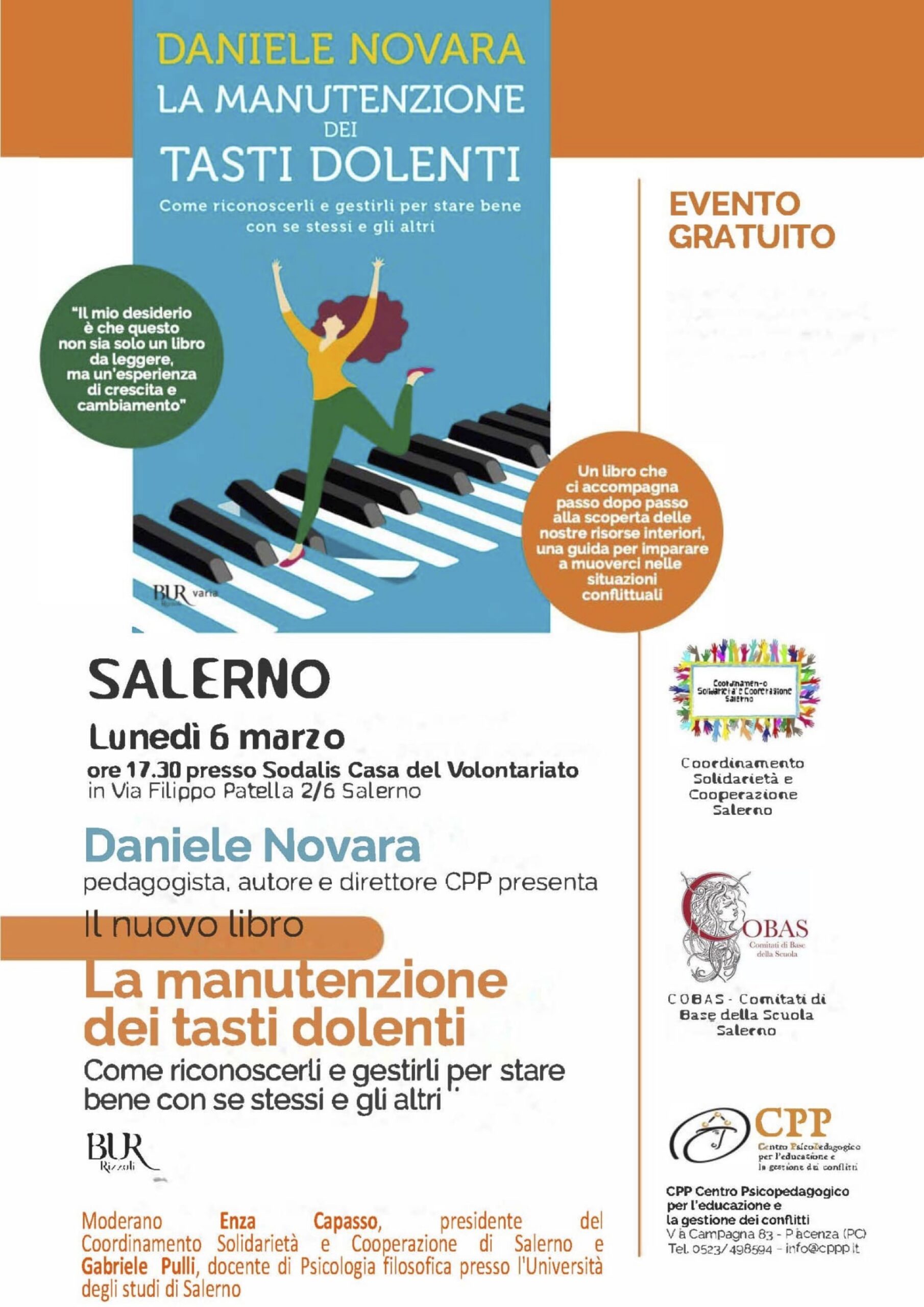 Daniele Novara presenta il suo nuovo libro La manutenzione dei tasti dolenti a Salerno, lunedì 6 marzo 2023.