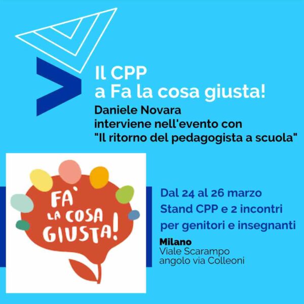Stand CPP a Fa la cosa giusta 2023, incontro con Daniele Novara e Vanja Paltrinieri