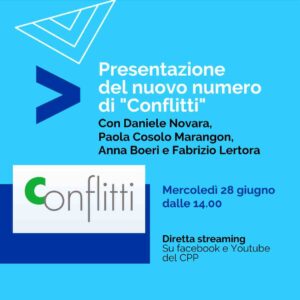 Mercoledì 28 giugno 2023 Daniele Novara e Paola Cosolo Marangon presentano l'ultimo numero della rivista Conflitti, edita da CPP.