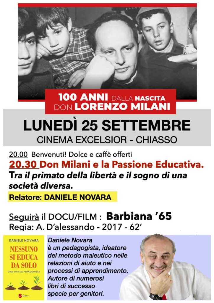Daniele NOvara a Chiasso, lunedì 25 settembre 2023 per presentare il docu-film "Barbiana '65", 