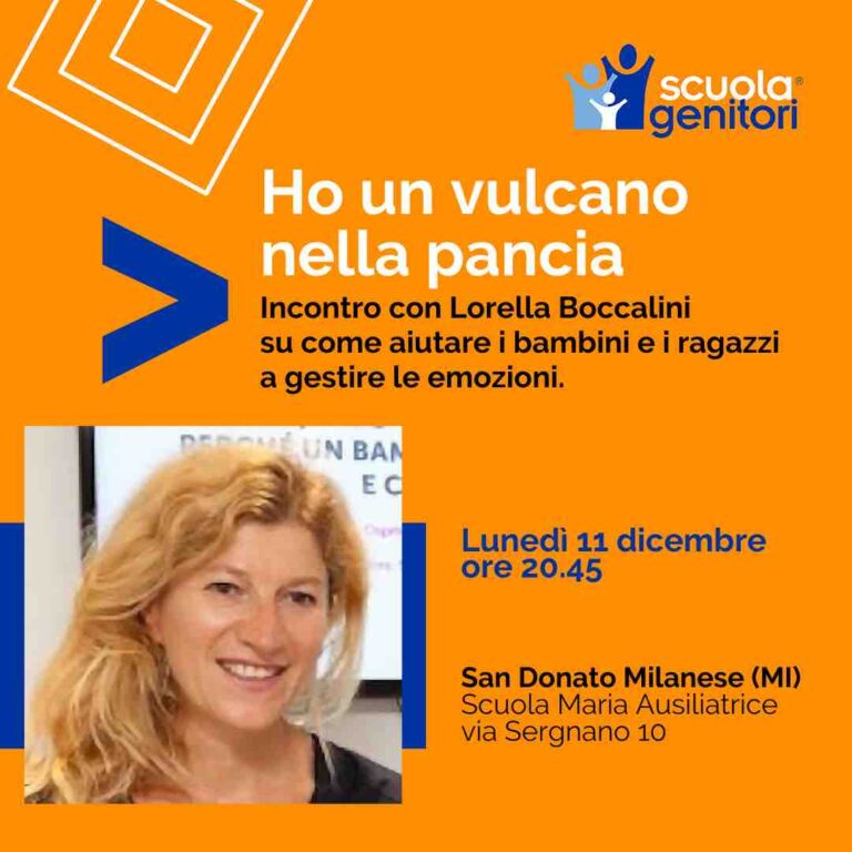 Come aiutare i bambini e i ragazzi a gestire le emozioni? Lorella Boccalini conduce l'incontro gratuito della Scuola Genitori di San Donato Milanese, lunedì 11 dicembre 2023