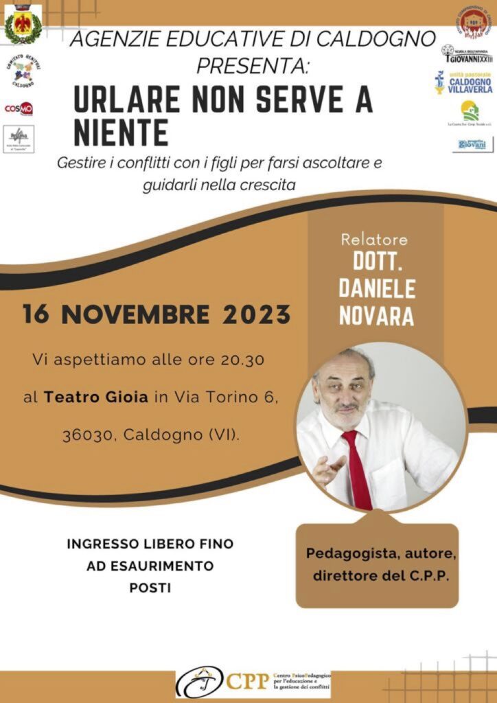 Appuntamento da non perdere a Caldogno (VI) con Daniele Novara, giovedì 16 novembre 2023 a Caldogno (VI).