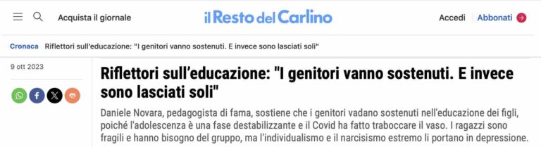 Riflettori sull’educazione: "I genitori vanno sostenuti. E invece sono lasciati soli", intervista a Daniele Novara pubblicata da Il Resto del Carlino