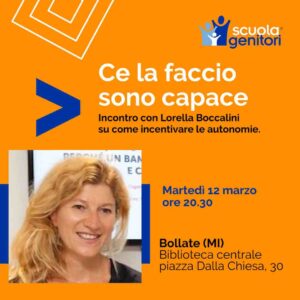 Lorella Boccalini interviene alla Scuola Genitori di Bollate, martedì 12 marzo 2024