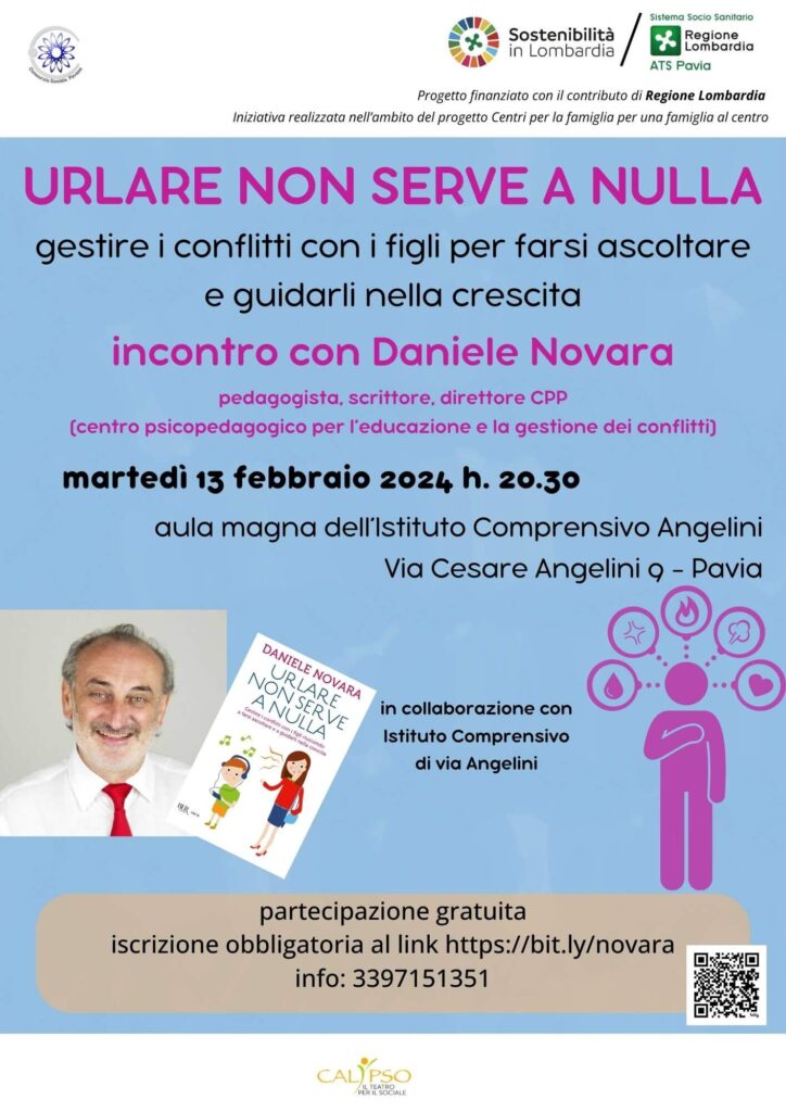 Daniele Novara a Pavia, martedì 13 febbraio 2024 per l'incontro "Urlare non serve a nulla"