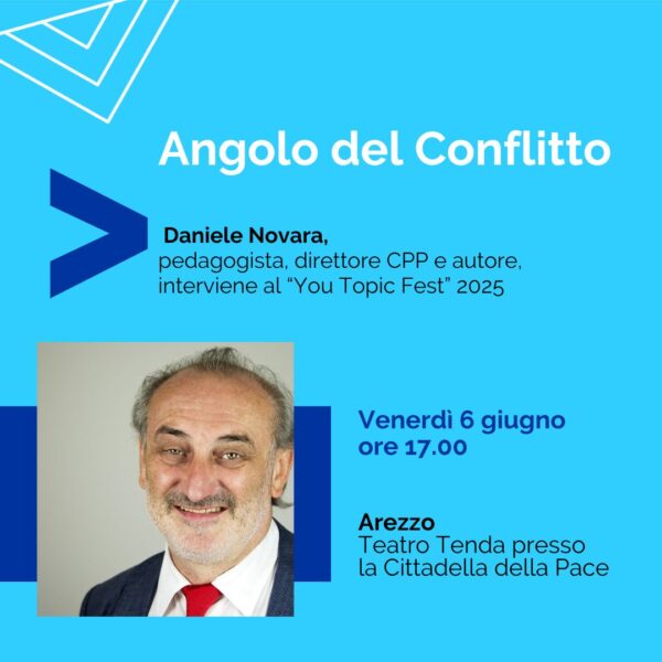 Daniele Novara è uno degli ospiti più attesi al “You Topic Fest“, ed aprirà la serie degli Angoli del Conflitto venerdì 6 giugno alle 17.00 al Teatro Tenda, in dialogo con il giornalista Sergio Valzania.