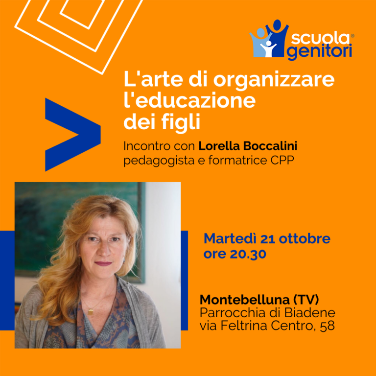 Flyer aggiornato, con nuova data, della Scuola Genitori di Montebelluna