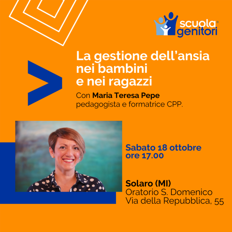 Locandina del secondo appuntamento della Scuola Genitori di Solaro, con Maria Teresa Pepe