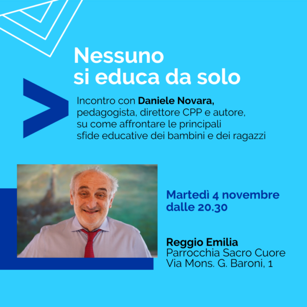 Flyer dell'incontro di Daniele Novara a Reggio Emilia il 4 novembre 2025
