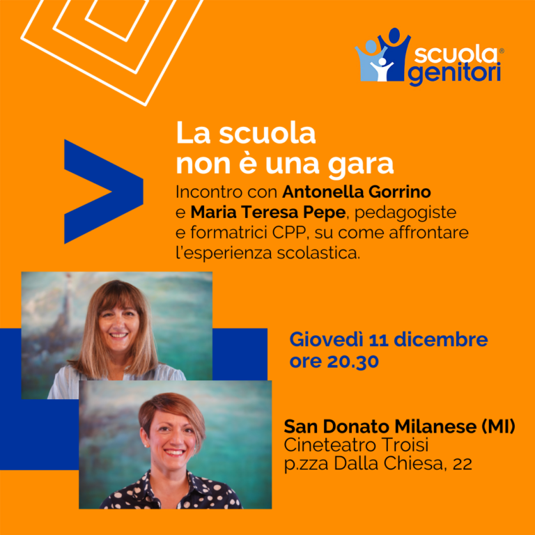 Secondo appuntamento con la Scuola Genitori di San Donato Milanese. Il 13 Novembre Laura Petrini e Massimo Lussignoli affronteranno il tema dell'esperienza scolastica.