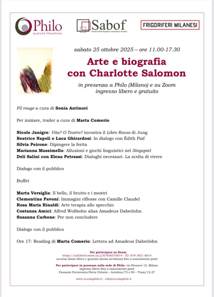 Locandina dell'evento Arte e biografia con Charlotte Salomon. 