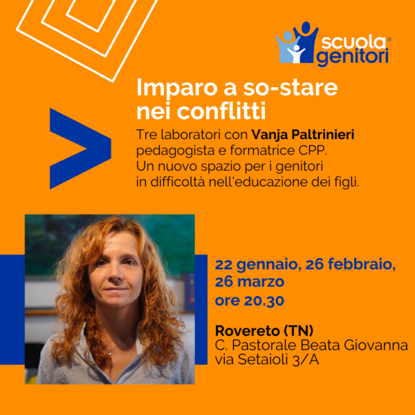 Card dei laboratori della Scuola Genitori di Rovereto, con Vanja Paltrinieri