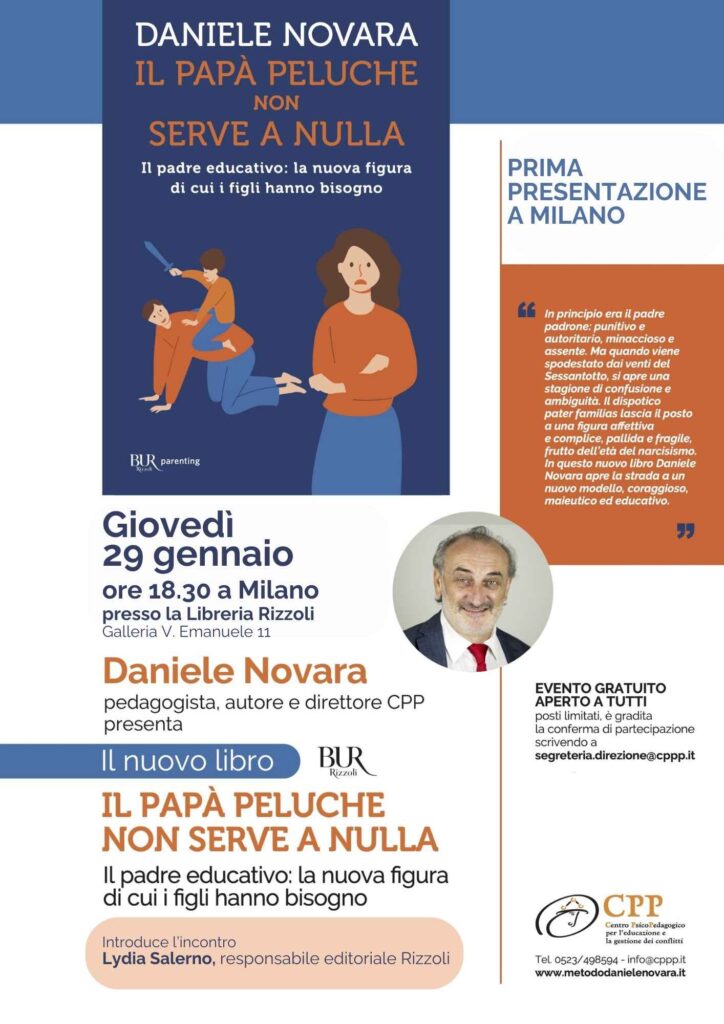 La locandina della presentazione del nuovo libro di Daniele Novara a Milano