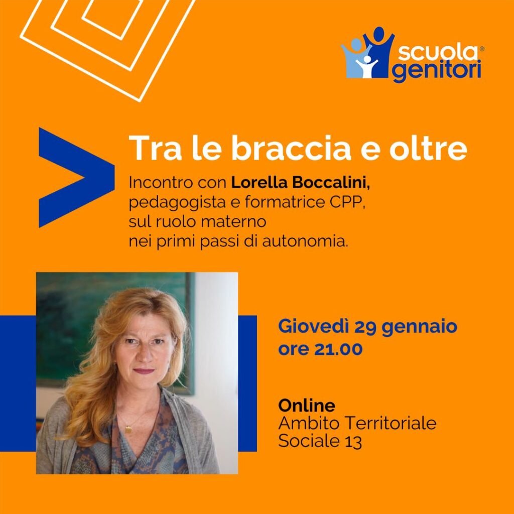 Flyer del primo incontro della Scuola Genitori di Cornate d'Adda, con Lorella Boccalini