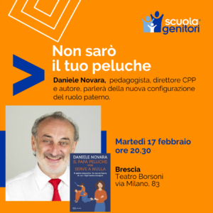 Flyer dell'incontro con Daniele Novara a Brescia, all'interno del progetto Scuola Genitori