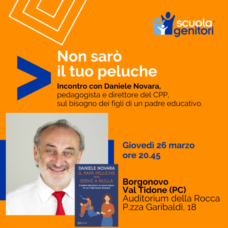 Flyer dell'evento di Daniele Novara a Borgonovo Val Tidone
