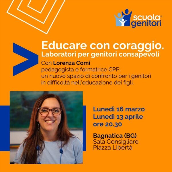 Flyer dei laboratori della Scuola Genitori di Bagnatica tenuti da Lorenza Comi