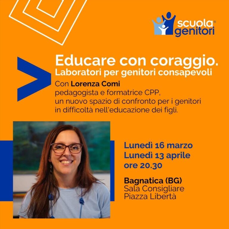 Flyer dei laboratori della Scuola Genitori di Bagnatica tenuti da Lorenza Comi