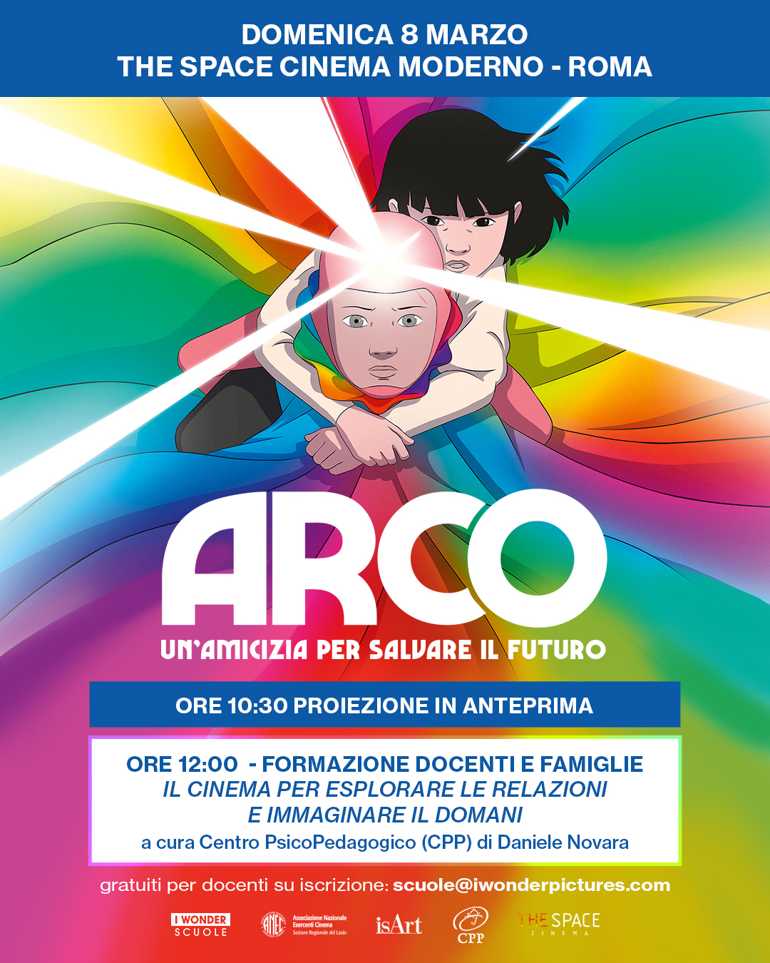 Locandina dell'evento con la proiezione in anteprima di Arco a Roma