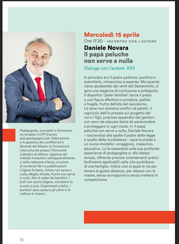 Retro della locandina dell'evento di Daniele Novara a Ronchi dei Legionari