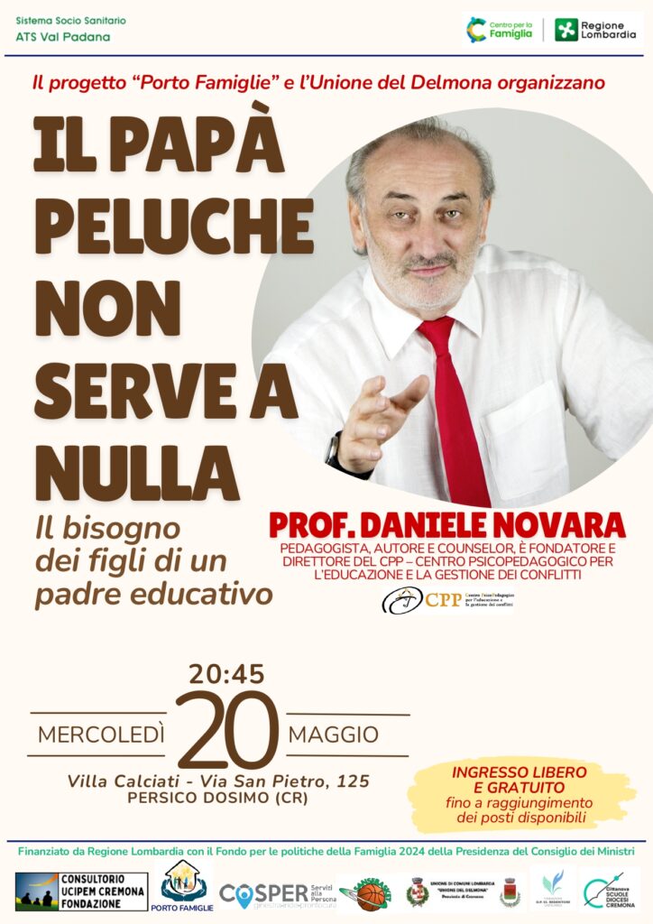 Daniele Novara a Persico Dosimo per la presentazione del suo nuovo libro "il papà peluche non serve a nulla"
