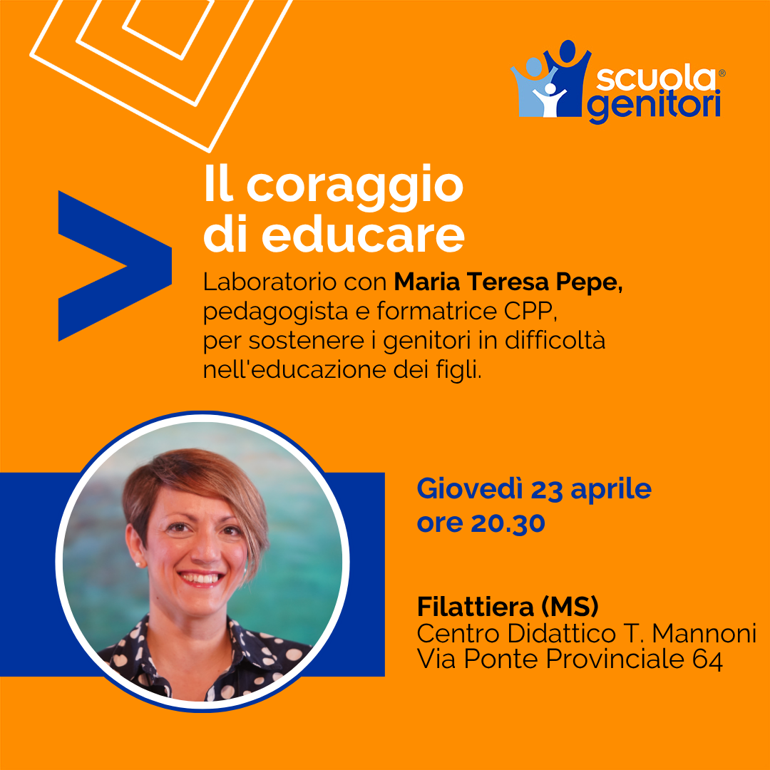 Flyer del terzo incontro della Scuola Genitori in Lunigiana con Maria Teresa Pepe