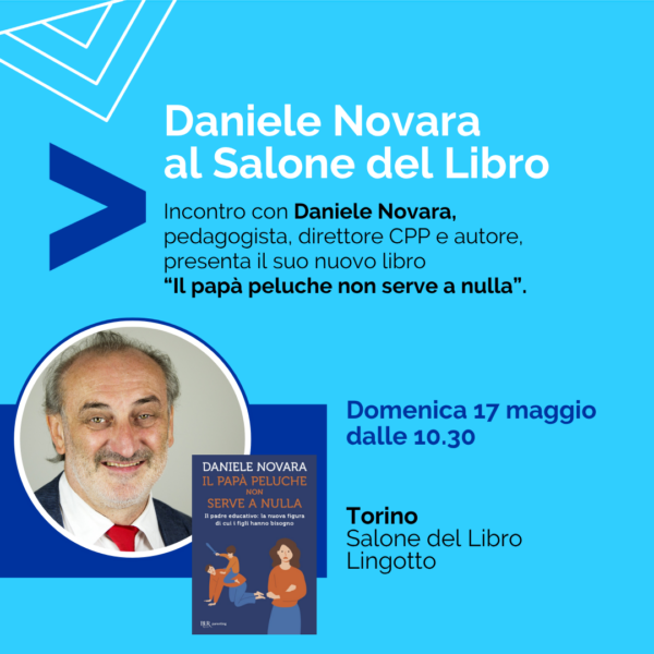 Flyer dell'evento con Daniele Novara al Salone del Libro di Torino