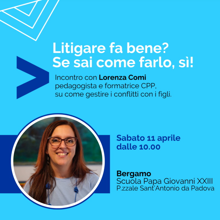 Flyer dell'evento di Lorenza Comi a Bergamo sul metodo Litigare Bene