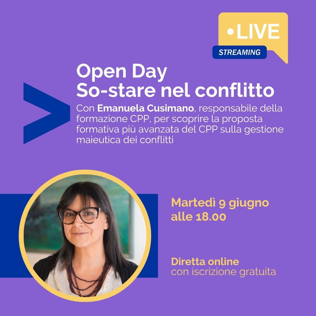 Open day di presentazione del corso CPP "So-stare nel conflitto" con Emanuela Cusimano, 9 giugno 2026