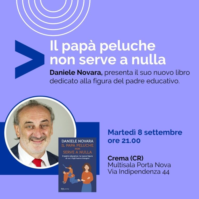 Grafica della presentazione del libro "Il papà peluche non serve a nulla" di Daniele Novara