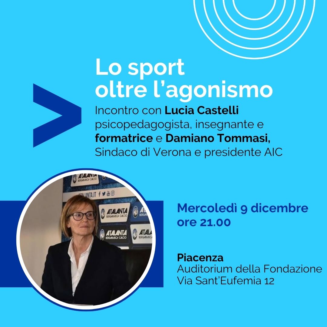 Flyer dell'iniziativa a Piacenza con Lucia Castelli e Damiano Tommasi