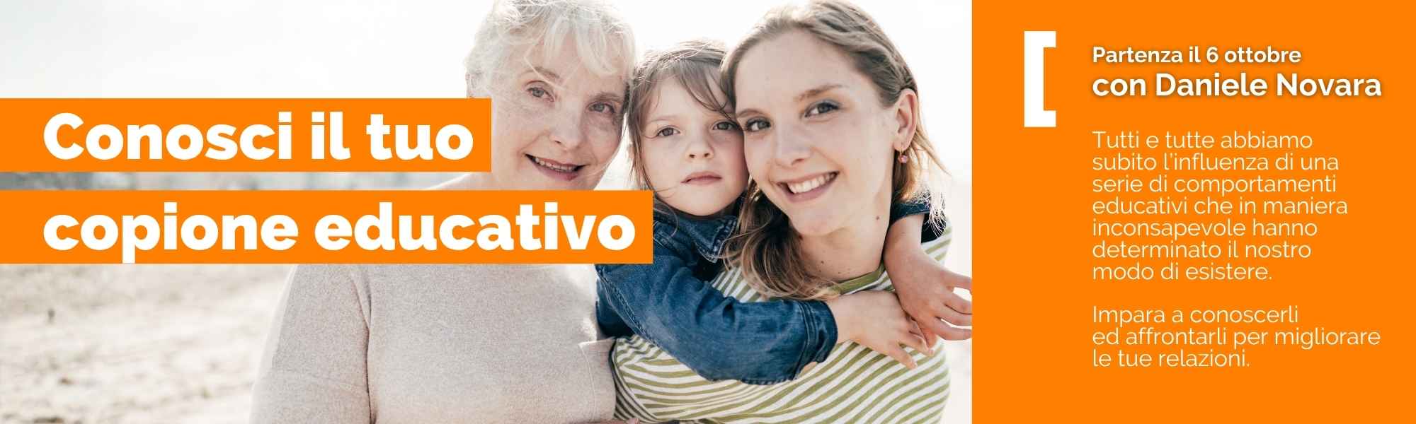 Immagine per il corso online "Conosci il tuo copione educativo" con Daniele Novara
