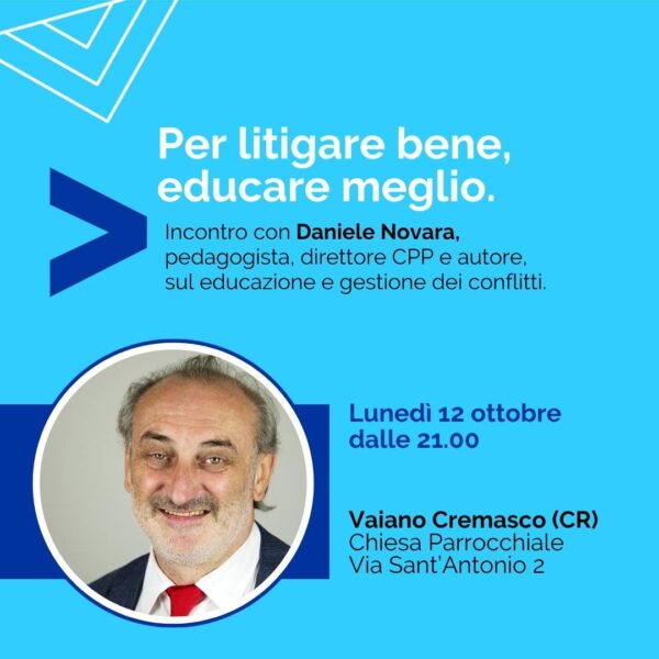 Flyer dell'iniziativa di Daniele Novara a Vaiano Cremasco