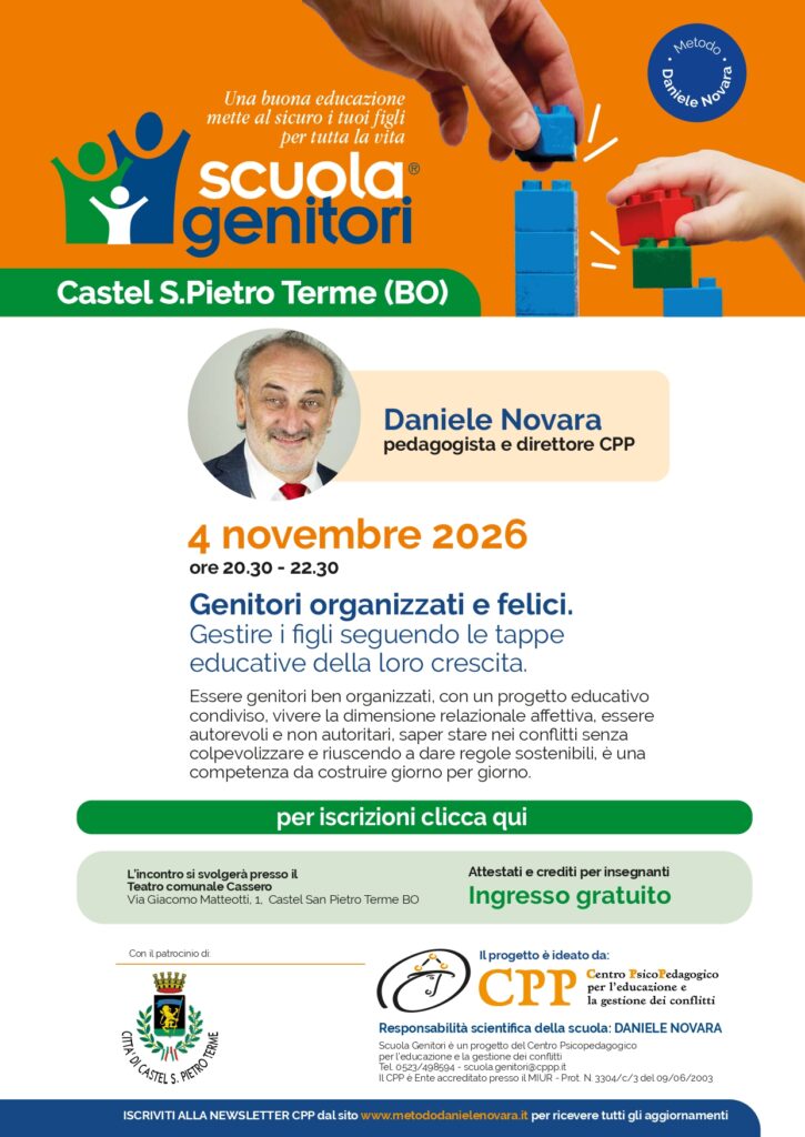 Locandina dell'evento a Castel San Pietro Terme (Bologna) con Daniele Novara