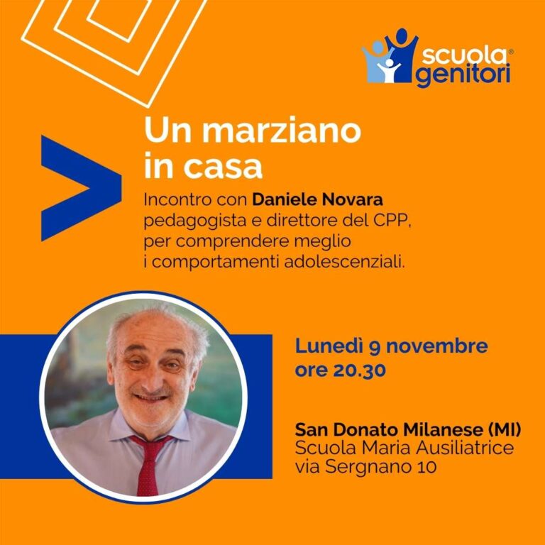 Flyer della Scuola Genitori di San Donato Milanese con Daniele Novara
